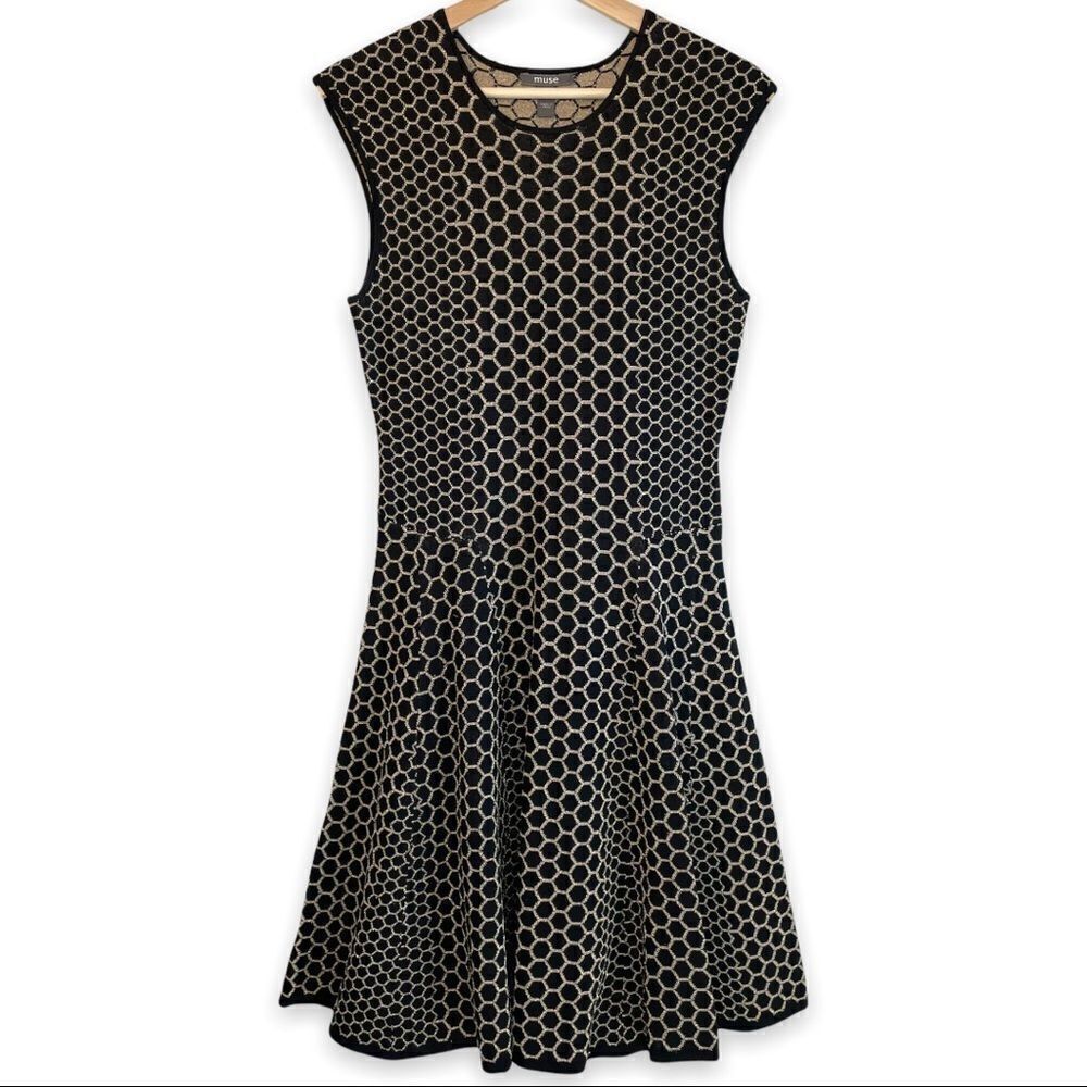 Muse Honeycomb Gold Metallic Knit Dress